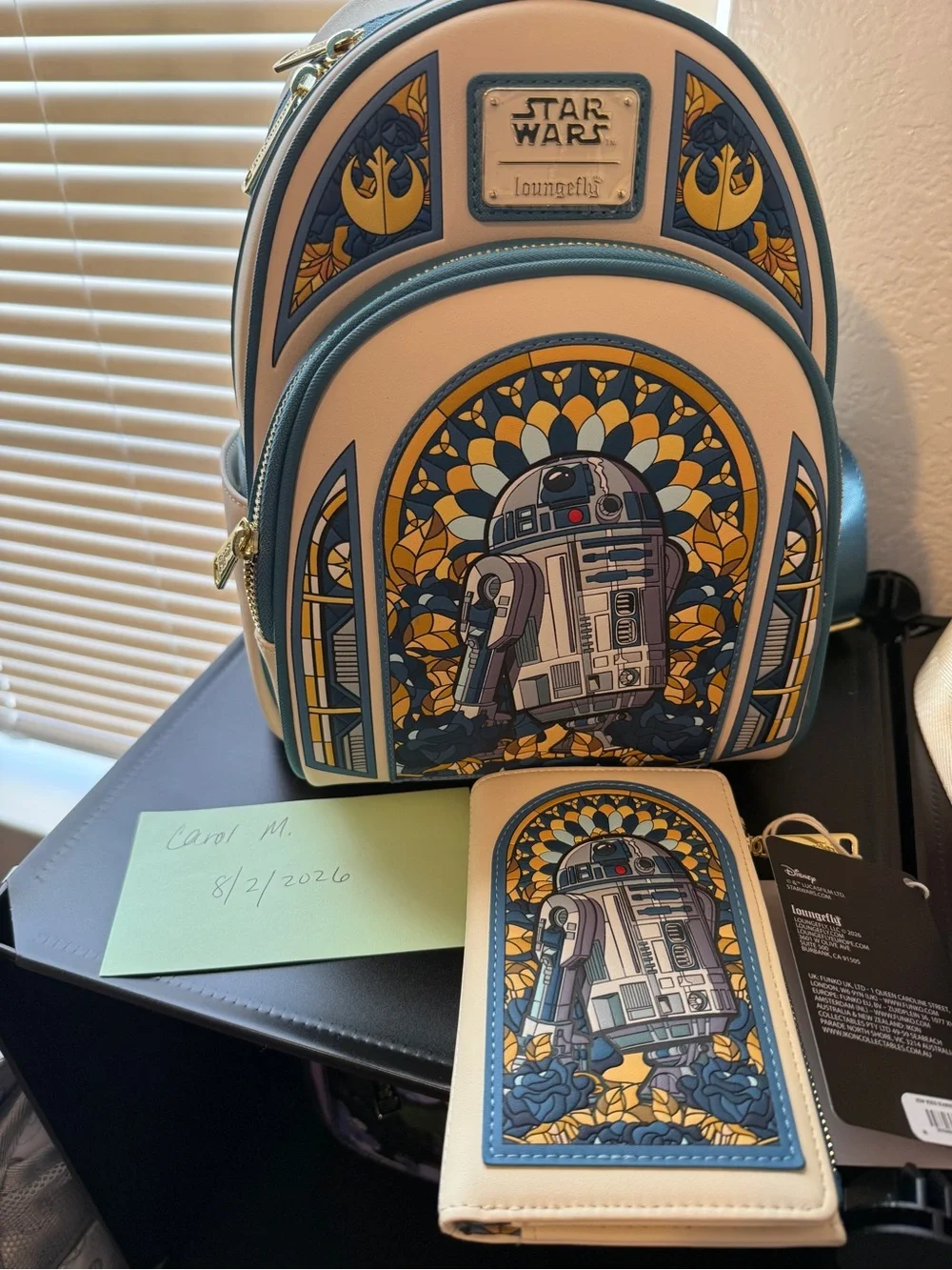 Loungefly Star Wars R2-D2 Cream and Blue Mini Backpack with Wallet